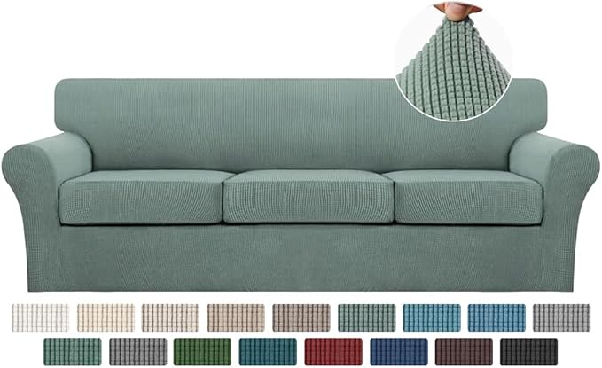 Turquoize 4 Piece Sofa Covers for 3 Cushion Couch Sofa Slipcover Soft Couch Cover for Dogs-Washable Sofa Furniture Covers with 3 Individual Large Cushion Covers (XL Sofa,Dark Cyan)