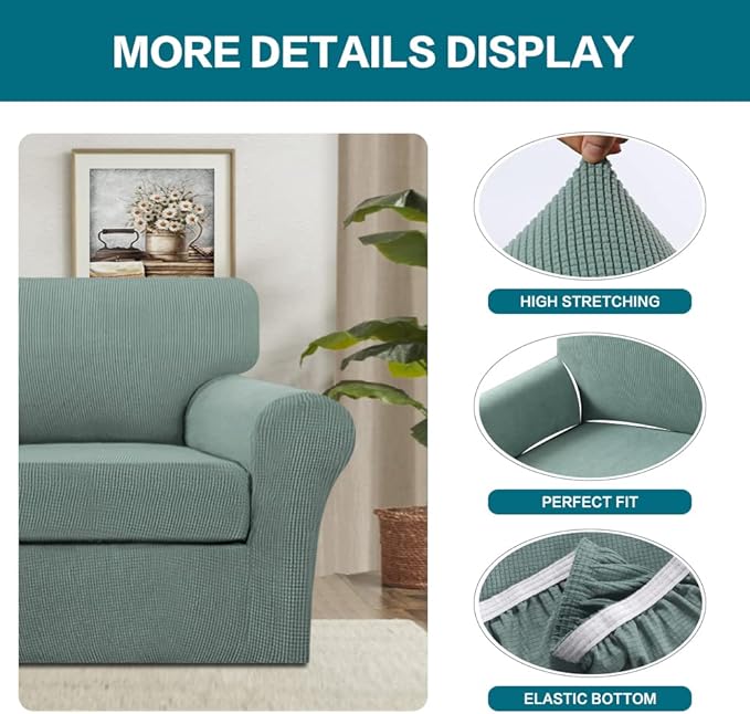 Turquoize 2 Piece Chair Covers Chair Slipcovers for Living Room Armchair Couch Cover Chair Sofa Cover with Individual Cushion Covers Furniture Cover for Chairs Feature Thick Fabric (Chair, Dark Cyan)