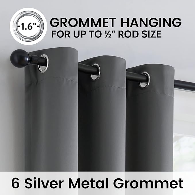 SimpleHome 100% Blackout Curtains for Bedroom,Thermal Insulated Grommet Window Drapes Room Darkening Grey Curtains for Living Room with Black Back,42 x 84 Inch,2 Panels