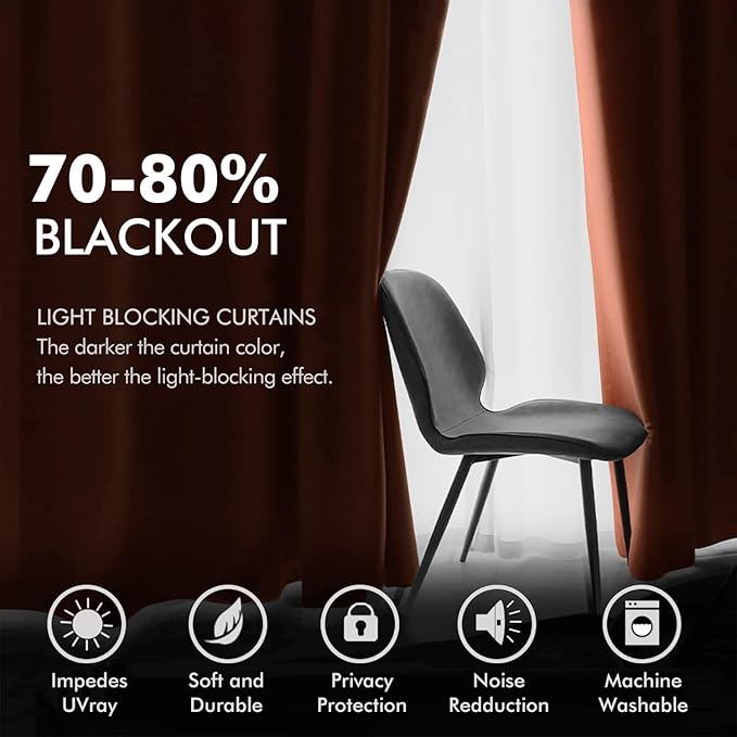 MIULEE 96 Inch Length Velvet Curtains for Fall Elegant Long Grommet Burnt Orange Thermal Insulated Soundproof Room Darkening Rust Terracotta Black Out Drapes for Living Room Bedroom Decor Set of 2