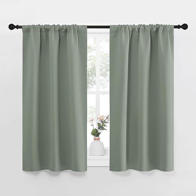 NICETOWN Window Curtains Blackout Drapes - Thermal Insulated Solid Rod Pocket Blackout Curtains/Draperies for Living Room (Sage Green, One Pair, 29 by 40-Inch)