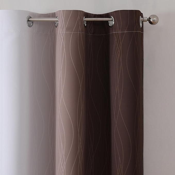 Estelar Textiler Brown and Greyish White Ombre Blackout Curtains for Bedroom, Thermal Insulated Gradient Blackout Drapes, Full Room Darkening Energy Saving Curtains for Living Room, 42Wx84L, 2 Panels
