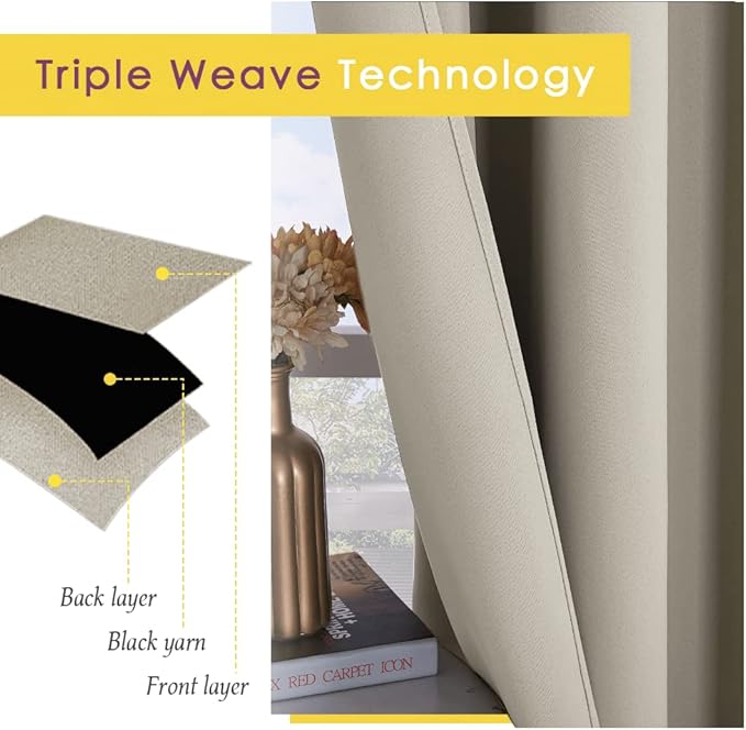 NICETOWN Thermal Insulated Narural Blackout Curtains for Bedroom, Window Treatment Solid Grommet Room Darkening Drape Panels for Bedroom (Set of 2, 70 by 63 inches Long)