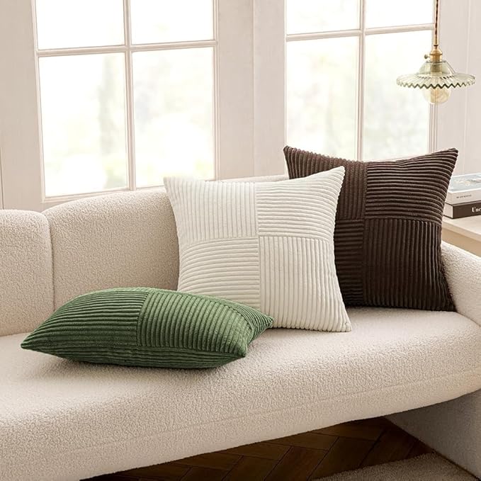 MIULEE Dark Brown Decorative Throw Pillow Covers 20x20 Inch for Couch Bed Sofa Pack of 2 Boho Farmhouse Throw Pillows Soft Cross Corduroy Patchwork Textured Cushion Cases