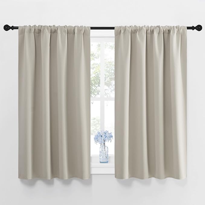 NICETOWN Blackout Curtains for Living Curtains, Room Darkening Window Curtain Panels, Easy-Care Solid Thermal Insulated Draperies/Drapes for Daughter Room (Natural, 2 Panels, 42 by 45)