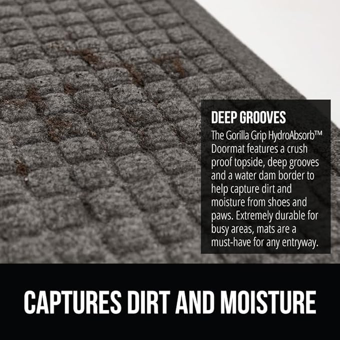 GORILLA GRIP® Ultra Absorbent Front Door Mat Outside Entrance 47x35, Traps Dirt and Moisture, HydroABSORB Indoor Outdoor Doormat Holds Up to 6 Cups Water, Stain and Fade Resistant Welcome Mat Charcoal