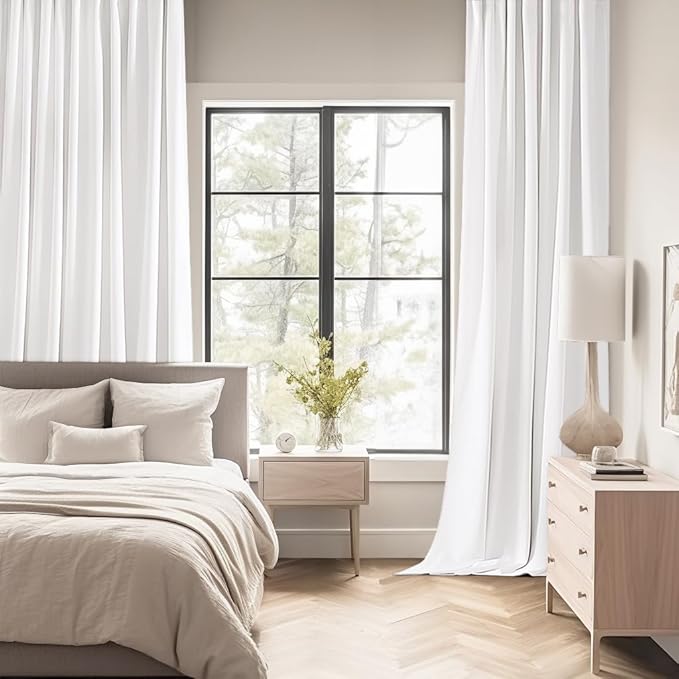 MIULEE Pure White Back Tab Blackout Curtains 84 Inch Length 2 Panels Set for Living Room Bedroom Privacy, Rod Pocket/Pinch Pleat Thermal Insulated Room Darkening Pleated Light Blocking Drapes