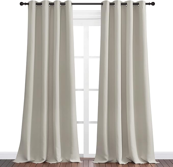 NICETOWN Natural Room Darkening Curtains 108" Long for Boho Farmhouse Home Decoration, 55" Wide, Set of 2, Window Treatment Total Privacy Drape Panels for Bedroom Living Room