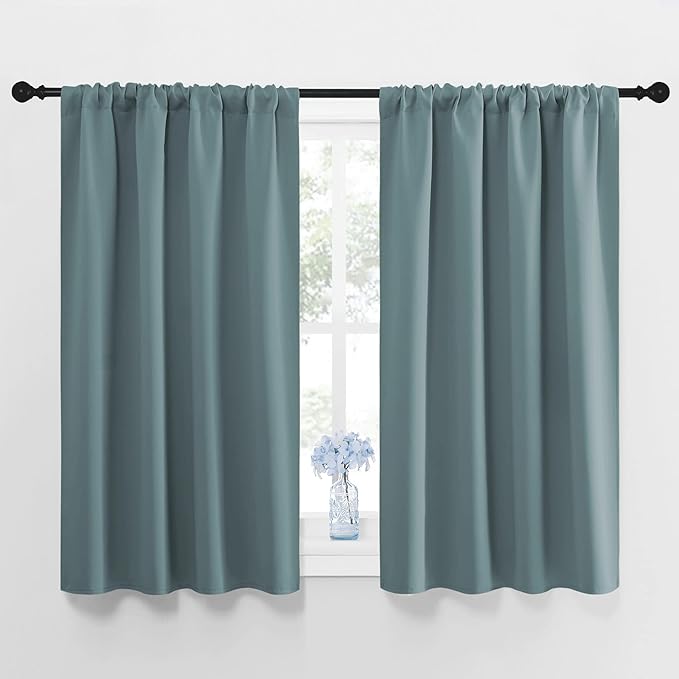 NICETOWN Greyish Blue Blackout Curtains Panels for Window, Thermal Insulated Rod Pocket Blackout Drapes/Draperies for Living Room (2 Panels, W42 x L45 inches)