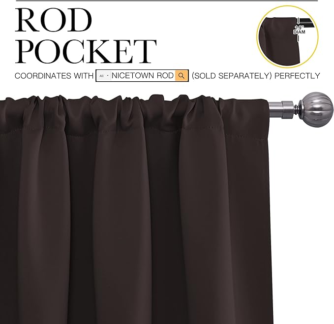 NICETOWN 84 Bedroom Curtains and Drapes - Energy Smart Thermal Insulated Rod Pocket Blackout Draperies/Panels for Living Room (2 Panels, 42 inches x 84 inches, Toffee Brown)