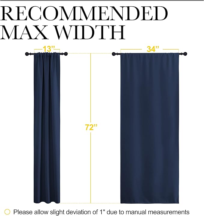 NICETOWN Blackout Curtains for Living Curtains, Home Decorations Thermal Insulated Solid Pole Top Blackout Drapes for Living Room (Navy, 1 Pair, 34-inch W x 72-inch L)