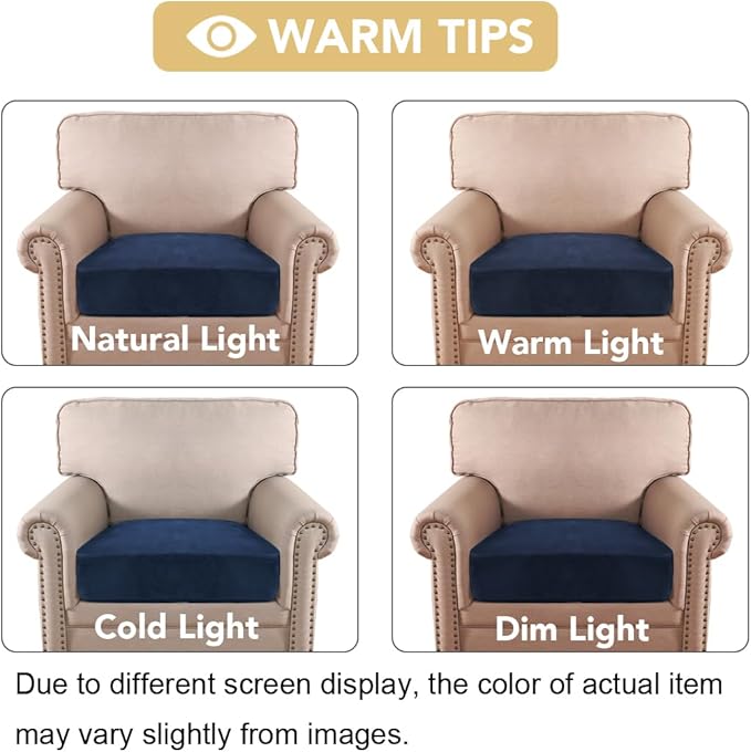 H.VERSAILTEX Velvet Stretch Couch Cushion Cover Plush Cushion Slipcover for Chair Cushion Furniture Protector Seat Cushion Sofa Cover (1 Piece Armchair Cushion Covers, Navy)