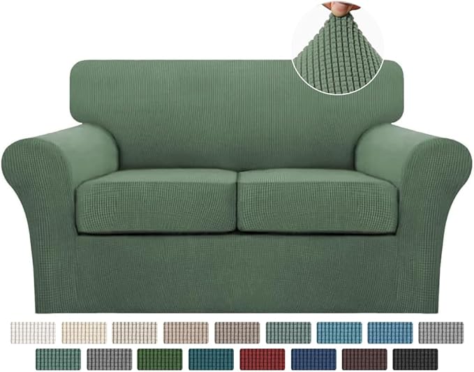 Turquoize 3 Piece Sofa Covers for 2 Cushion Couch Sofa Slipcover Soft Couch Cover for Dogs-Washable Sofa Furniture Covers with 2 Individual Cushion Covers, Jacquard Fabric (Loveseat, Loden Frost)