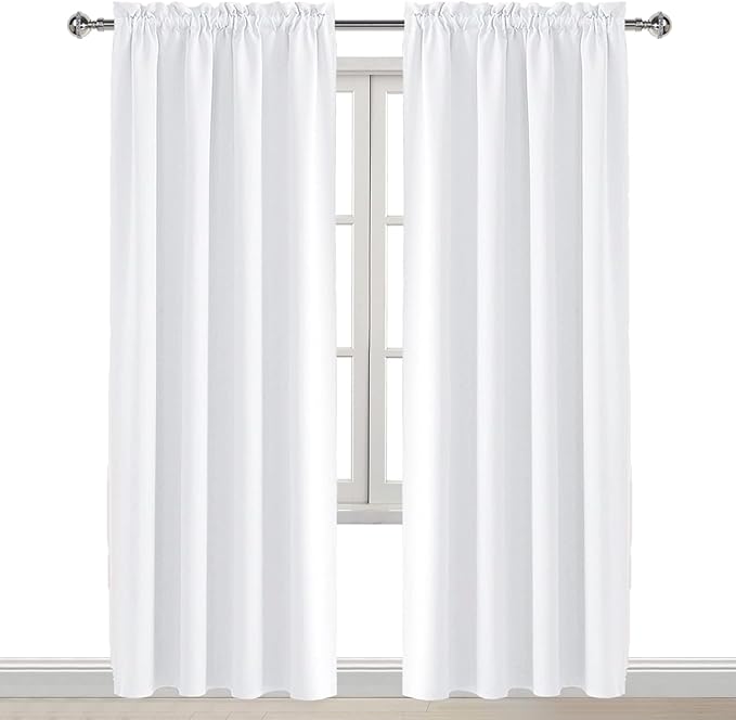DWCN White Curtains for Living Room Thermal Insulated, 50% Light Blocking Curtains for Bedroom, Dining Room Window, W 52x L 84 Inch, Set of 2 Rod Pocket Curtain Panels