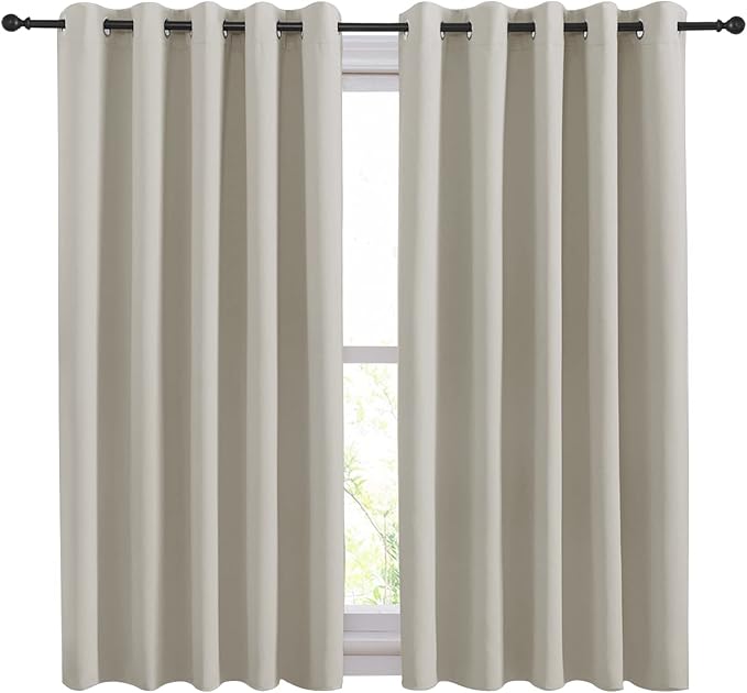 NICETOWN Thermal Insulated Natural Curtains Blackout Draperies, Window Treatment Solid Grommet Room Darkening Drape Panels for Bedroom (Set of 2, 70 by 54 inches Long)