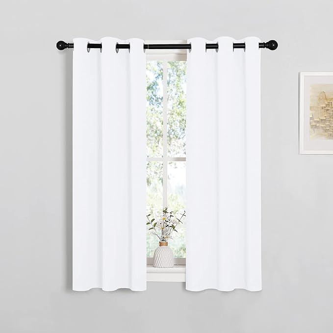 NICETOWN Draperies Curtains Panels, 2 Panels, 29 by 40, White, Blocking Out 50% Sunlight Window Treatment Curtains, Grommet Top Small Window Drapes for Bedroom