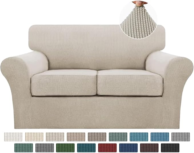 Turquoize 3 Piece Sofa Covers for 2 Cushion Couch Sofa Slipcover Soft Couch Cover for Dogs-Washable Sofa Furniture Covers with 2 Individual Cushion Covers, Jacquard Fabric (Loveseat, Island Fossi)