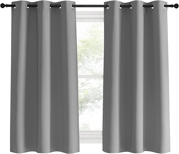 NICETOWN Silver Grey Blackout Curtain Panels for Bedroom, 2 Panels, W42 x L60 inches, Thermal Insulated Grommet Top Blackout Draperies and Drapes