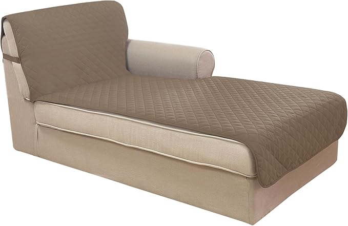 U-NICE HOME Sectional Couch Cover for Dogs Chaise Lounge Reversible Sofa Cover Furniture Protector Cover for Pets with Elastic Adjustable Strap (Chaise Lounge, Taupe/Taupe)