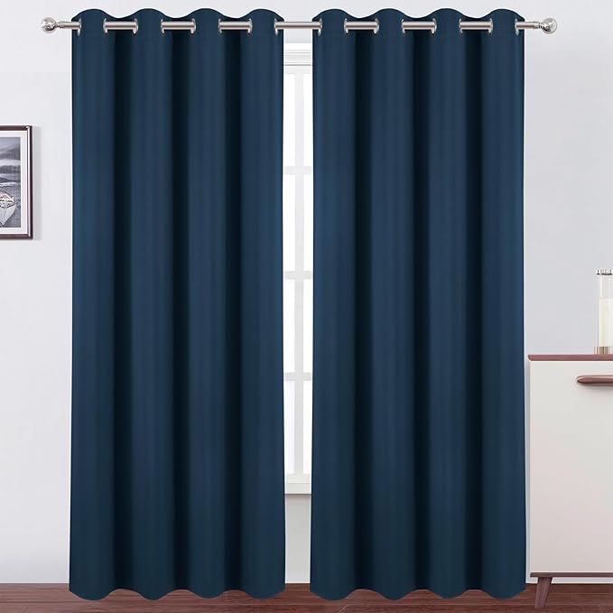 LEMOMO Blackout Curtains 52 x 90 Inch Long Navy Blue Curtains Set of 2 Panels Room Darkening Curtains for Bedroom and Living Room