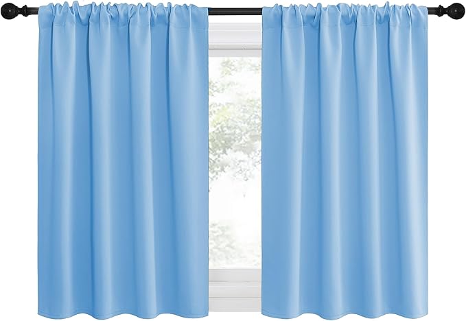 NICETOWN 2 Panels Blackout Curtains, Rod Pocket Thermal Insulated Drapes for Kitchen, Heavy Duty Small Window Treatment for Dorm Room, Studio Apartment, Basement (Blue, W42 x L30)