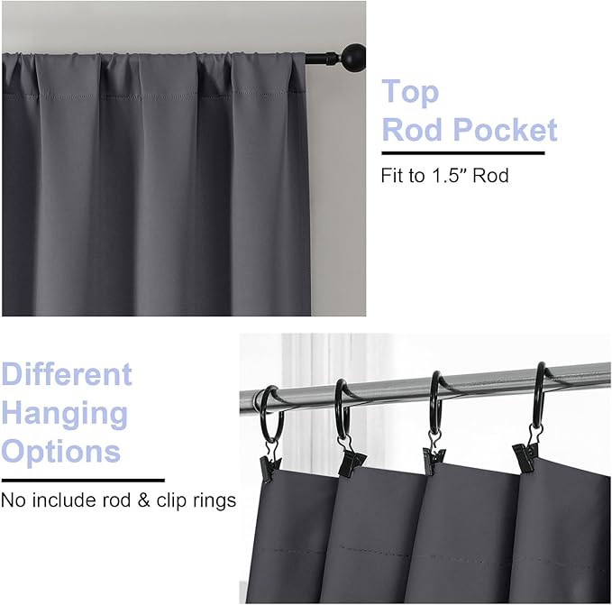 Simplebrand Ava Grey Blackout Curtains for Bedroom, 78 Inch Length, 2 Panels Set, Privacy Thermal Insulated Rod Pocket Window Curtains for Patio, French Door, W40 x L78 Inch