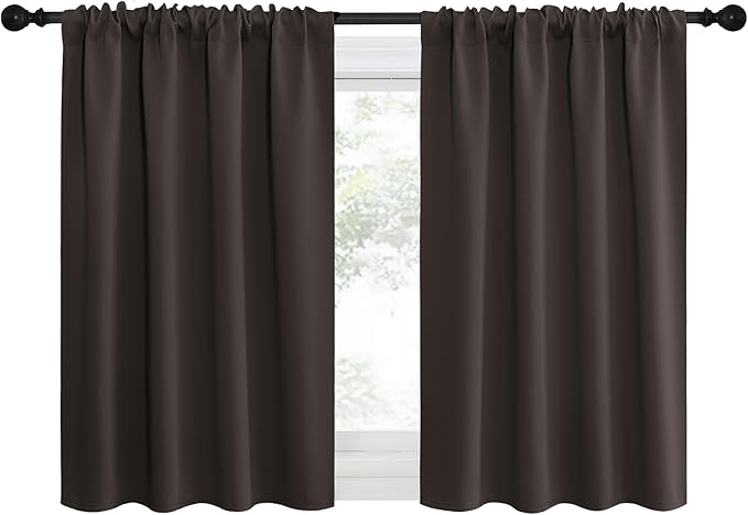 NICETOWN 2 Panels Blackout Curtains, Rod Pocket Thermal Insulated Drapes for Kitchen, Heavy Duty Small Window Treatment for Dorm Room, Studio Apartment, Basement (Toffee Brown, W42 x L30)