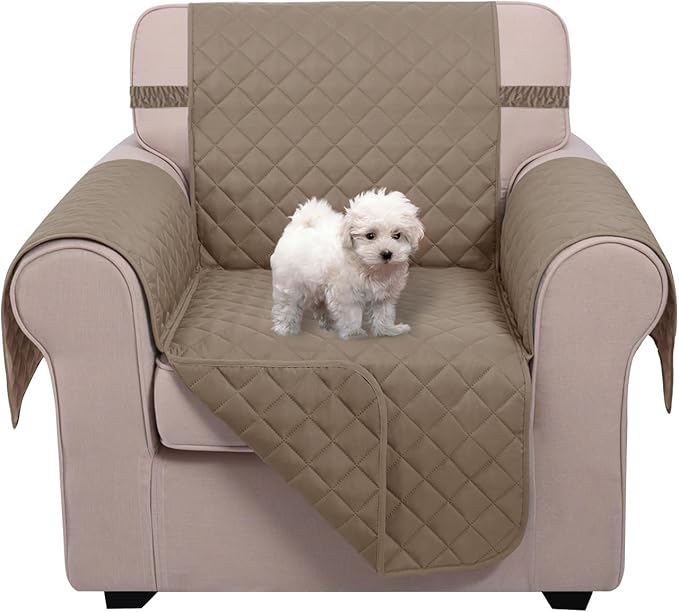 U-NICE HOME Recliner Chair Covers Reversible Chair Cover Pet Covers for Dogs with Elastic Straps Water Resistant Diamond Quilted (23''Armchair, Taupe/Taupe)