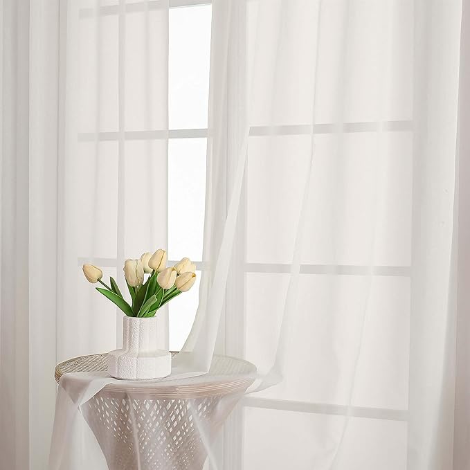 OWENIE Ivory Sheer Curtains 102 Inches Long 2 Panels Set, Sheer Curtain for Living Room Bedroom, Modern Voile Filmy Rod Pocket Curtains & Drapes, 2 Pcs, Each 59 W x 102L Inch, Ivory