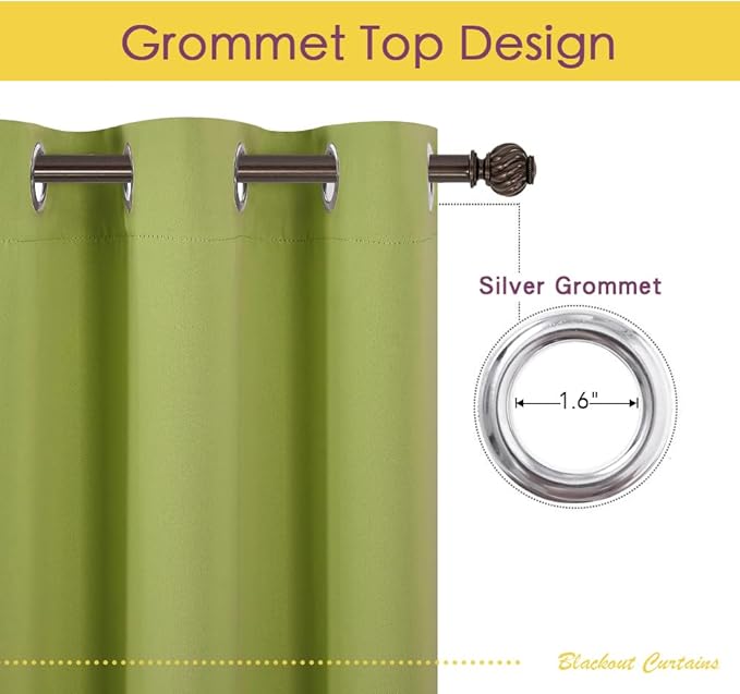 NICETOWN Blackout Window Curtains 60 inch Length 2 Panels, 34 x 60 Inch, Fresh Green, Grommet Top Room Darkening Thermal Insulated Solid Vertical Drapes for Bedroom/Kid Room