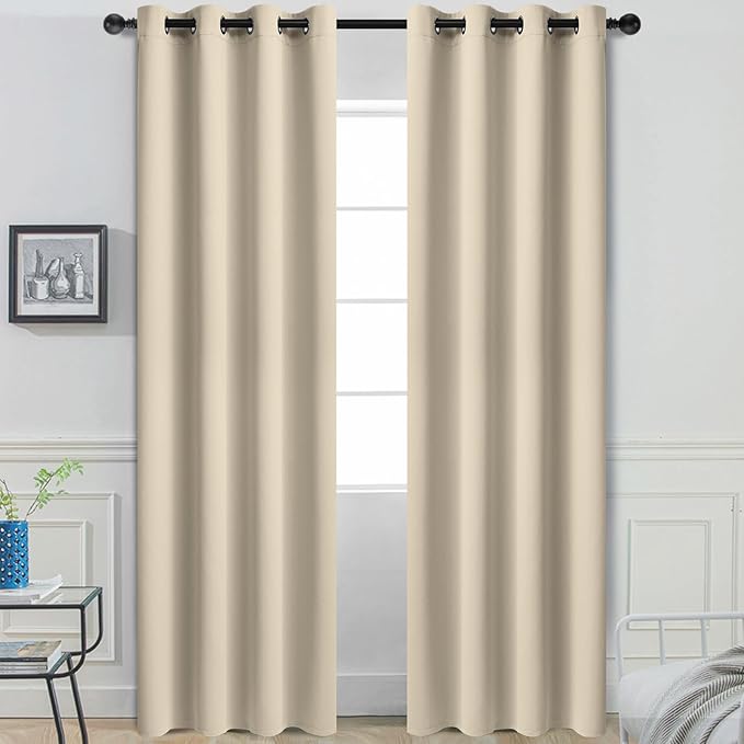 Yakamok Thermal Insulated Grommet Blackout Draperies/Drapes for Bedroom Window,Room Darkening Curtain Panels (2 Panels, W52 x L84 -Inch,Cream Beige)