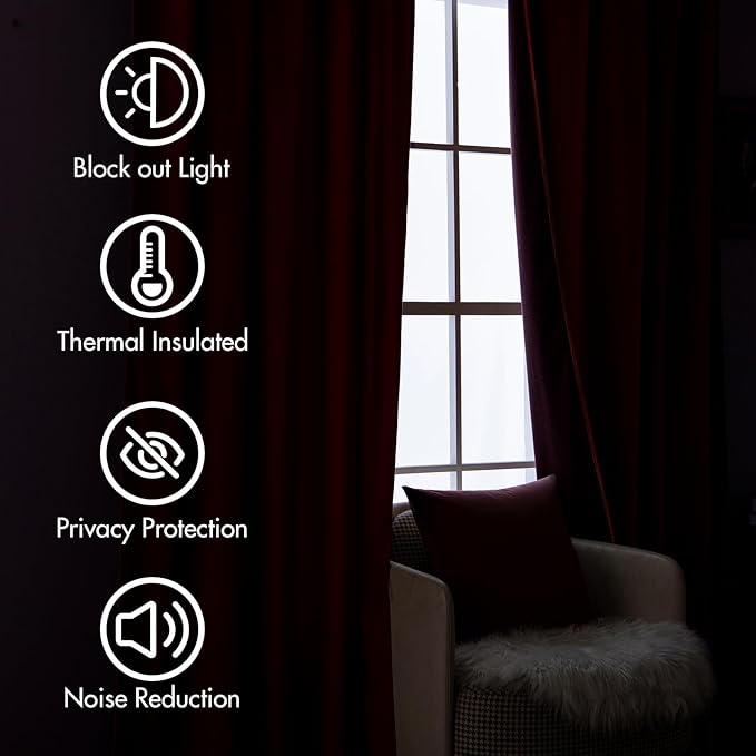 MIULEE Velvet Curtains 108 inches Long - Luxury Blackout Curtains for Bedroom Living Room Thermal Insulated Super Soft Window Drapes Rod Pocket & Back Tab Christmas Decor, Red, 2 Panels