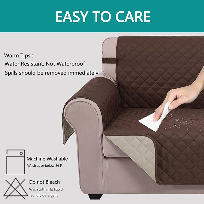U-NICE HOME Reversible Oversized Chair Covers Quilted Water Repellent Pet Protectors with Elastic Straps(28''Armchair, Coffee/Beige)