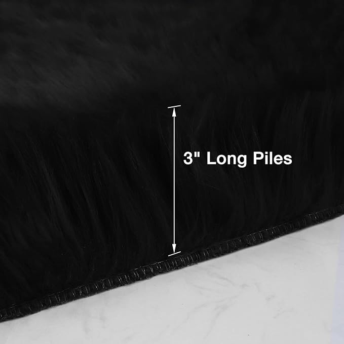 duduta Black Faux Sheepskin Fur Rug 3x5 ft, Fluffy Shag Bedroom Dorm Nursery Playroom Carpet Rug Non Slip Washable