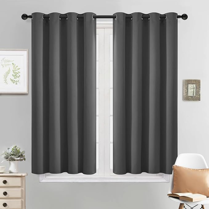 Yakamok Charcoal Grey Curtains 54 Inches Length Blackout Curtain for Bedroom-Green Room Darkening Thermal Insulated Grommet Drapes for Living Room, 52W x 54L,2 Panels