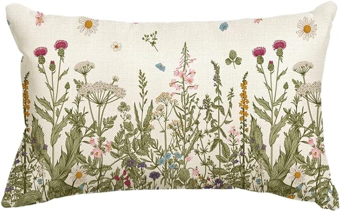 AVOIN colorlife Wildflowers Fall Throw Pillow Cover, 12 x 20 Inch Flower Cushion Case Decoration for Sofa Couch