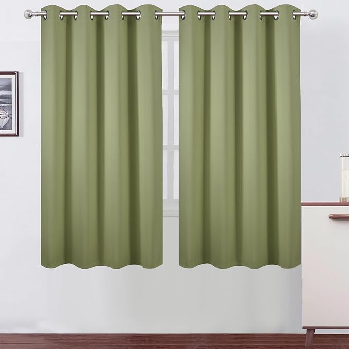 LEMOMO Sage Green Blackout Curtains 52 x 63 Inch Length/Set of 2 Curtain Panels/Thermal Insulated Room Darkening Curtains for Bedroom and Living Room