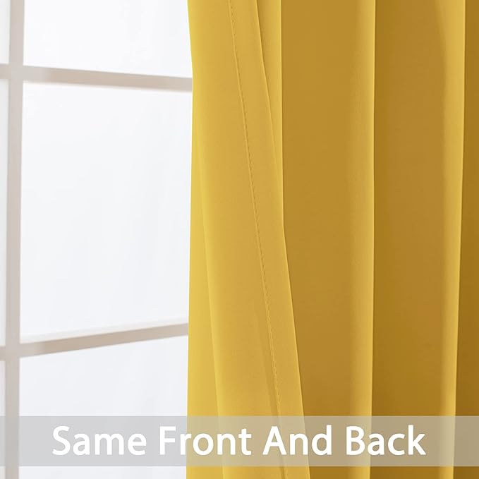Yakamok Blackout Curtains Room Darkening Thermal Insulated Window Panels,Solid Grommet Top Drapes for Bedroom/Living Room(42Wx84L, Mustard Yellow, 2 Panels)