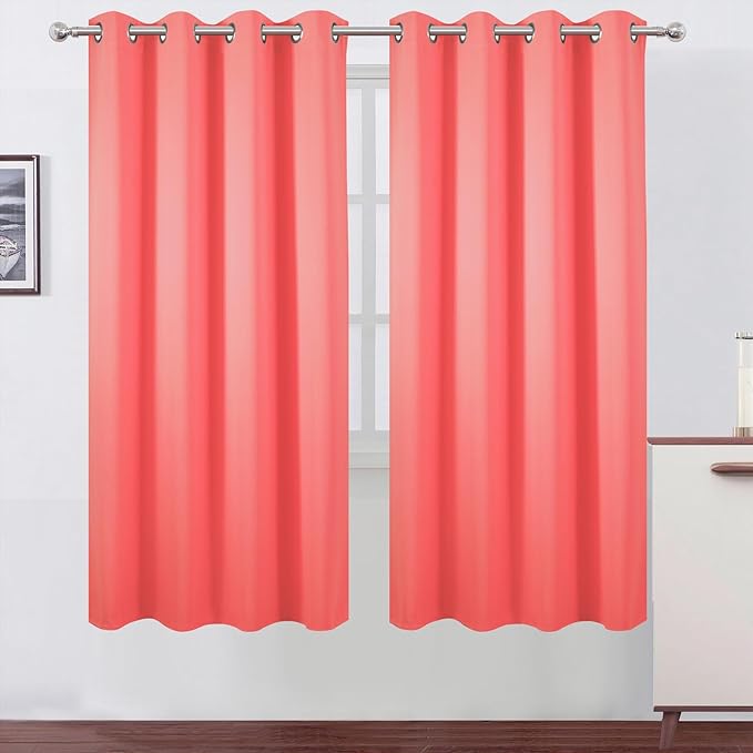 LEMOMO Blackout Curtains 66 x 72 Inch Long Coral Curtains Set of 2 Panels Room Darkening Curtains for Bedroom and Living Room
