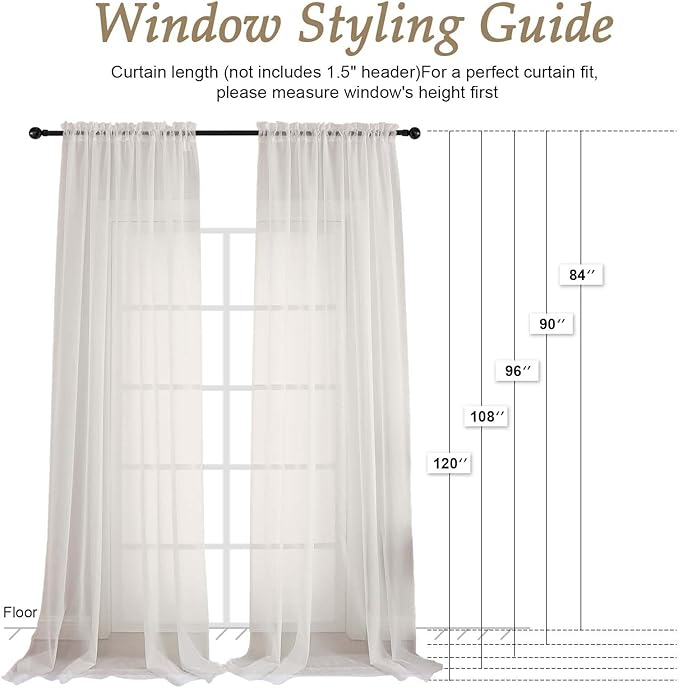 OVZME Ivory Bedroom Curtains 2 Panel Sets 90 Inch Length, 59 Inch Extra Wide Light Filtering Light Weight Soft Window Treatment Panels for Study Room Living Room Guest Room, 59Wx90L Inches
