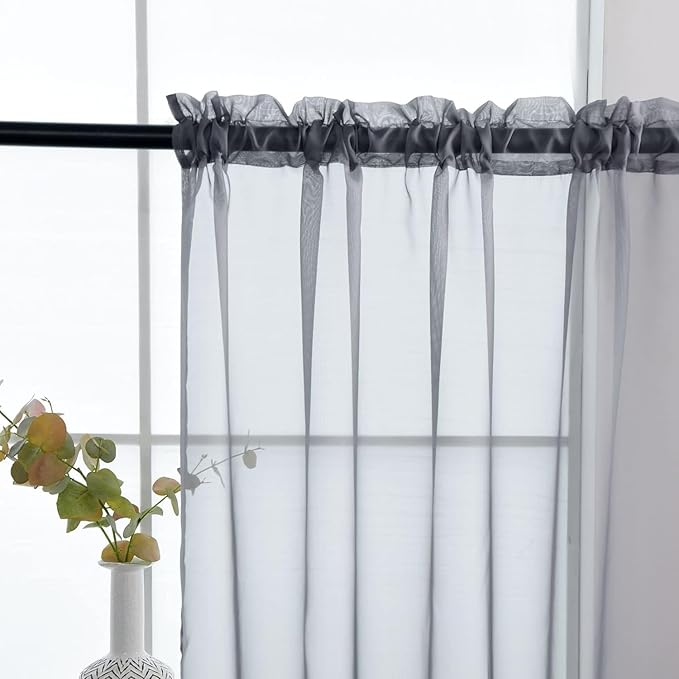SpaceDresser Grey Sheer Curtains 4 Panels Rod Pocket Semi-Sheer Curtain 84 Inches Long Light Filtering Voile Window Drapes for Bedroom Living Room Kitchen, Each 52W x 84L