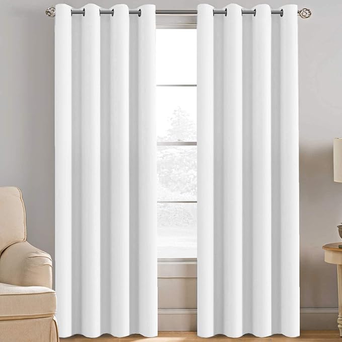 H.VERSAILTEX Pure White Curtain for Living Room Thermal Insulated Window Treatment Curtain Extra Long 108 inch Length Energy Saving Solid Grommet Top Room Darkening Drape, One Panel, 52" W x 108" L
