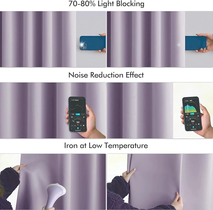 MIULEE Lilac Back Tab Blackout Curtains 72 Inches Long 2 Panels Set for Living Room Bedroom Privacy, Rod Pocket/Pinch Pleat Thermal Insulated Room Darkening Pleated Light Blocking Drapes