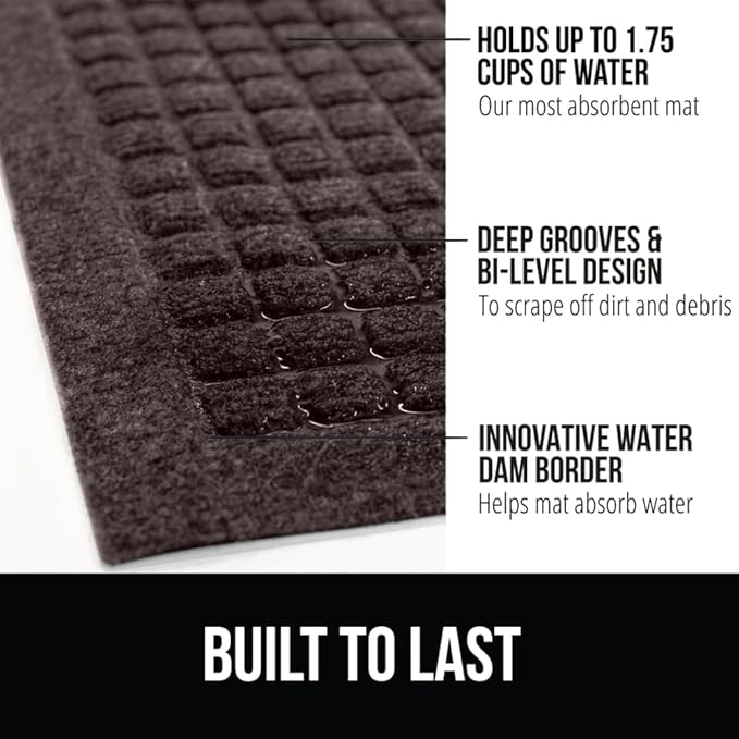 GORILLA GRIP® Ultra Absorbent Front Door Mat Outside Entrance, Traps Dirt and Moisture, HydroABSORB Indoor Outdoor Doormat Holds Up to 1.7 Cups Water, Stain and Fade Resistant Welcome Mat 29x17 Coffee