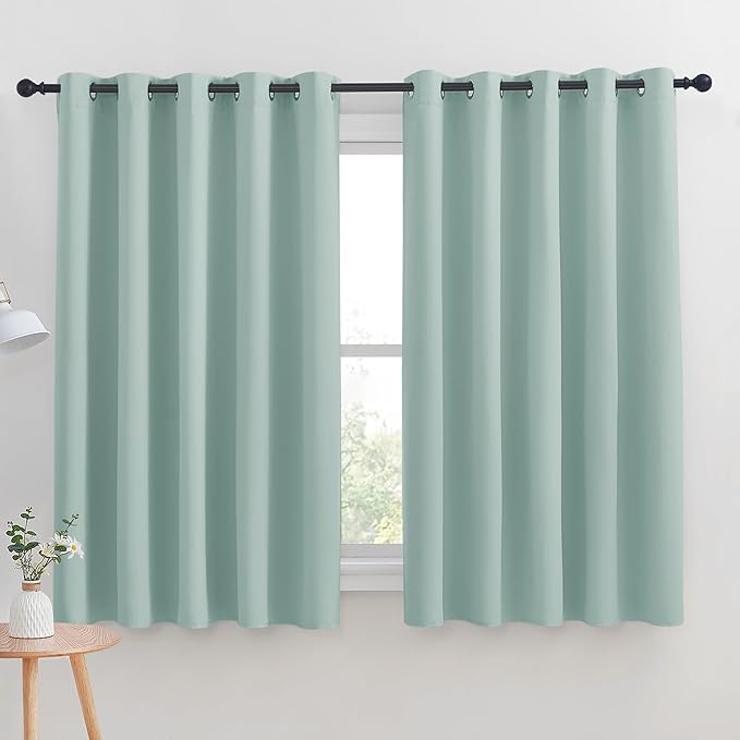 NICETOWN Blackout Curtain Panels for Bedroom, Aqua, 2 Panels, W70 x L63-inch, Grey, Thermal Insulated Grommet Top Blackout Draperies and Drapes for Basement