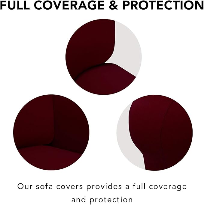 PureFit Super Stretch 4 Seater Sofa Slipcover – Spandex Non Slip Soft Couch Sofa Cover, Washable Furniture Protector with Non Skid Foam and Elastic Bottom for Kids, Pets （XX Large, Wine）