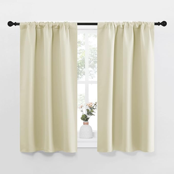 NICETOWN Kitchen Curtains, Short Blackout Curtains & Drapes, Small Window Draperies for Dining Room, Cupboard (Beige, 34 in x 45 in (W x L), Set of 2)