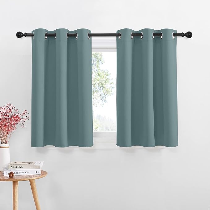 NICETOWN Farmhouse Blackout Curtains for RV Kitchen Basement Thermal Insulated Grommet Small Window Curtain for Bathroom Cabinet,42 Inch Wide by 36 Inches Long, 2 Panels, Greyish Blue