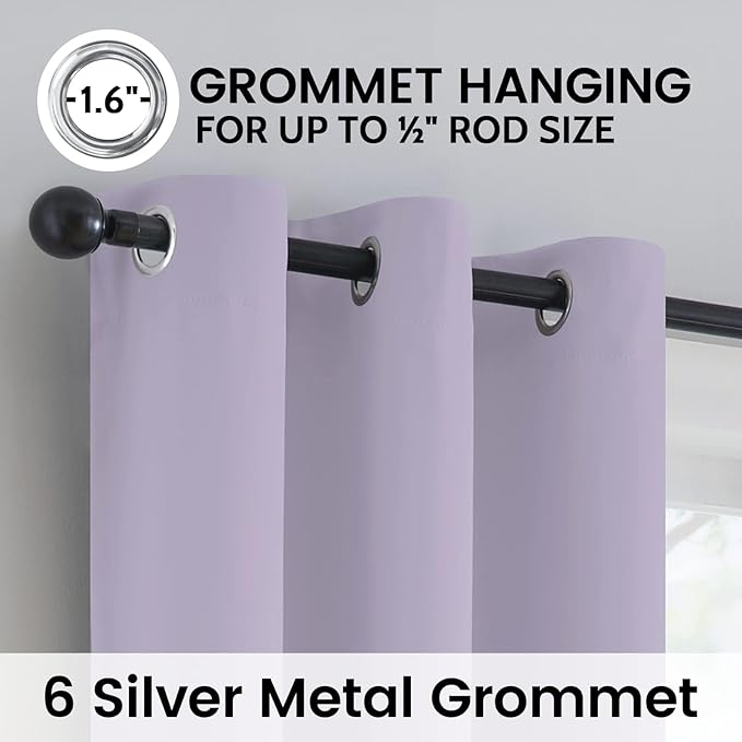 SimpleHome 100% Blackout Curtains for Bedroom,Thermal Insulated Lilac Grommet Window Drapes Room Darkening Curtains for Living Room with Black Back,42 x 45 Inch,2 Panels
