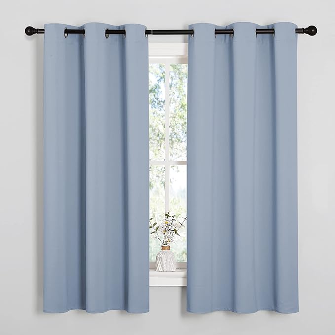 NICETOWN Vintage Blue Blackout Curtains 45 inches Length for Kitchen, 2 Panels, 29" Wide, Thermal Insulated Decoration Drapes for Small Window